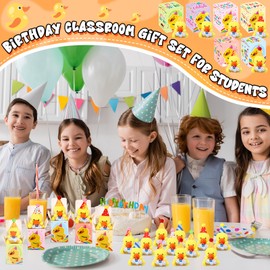 Blueweenly 24 Set Birthday Classroom Gifts for Students Mini Stuffed Animals Bulk with Gift Box Tiny First Day of School Plush Keychains for Birthday Party Goodie Bag Rewards Prizes(Ducks)