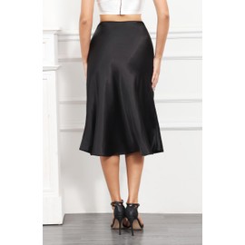ALCEA ROSEA Womens Satin High Waisted Silky Midi Skirt Elastic A-line Skirt for Wedding Party Work AR1212 (Black, X-Large)