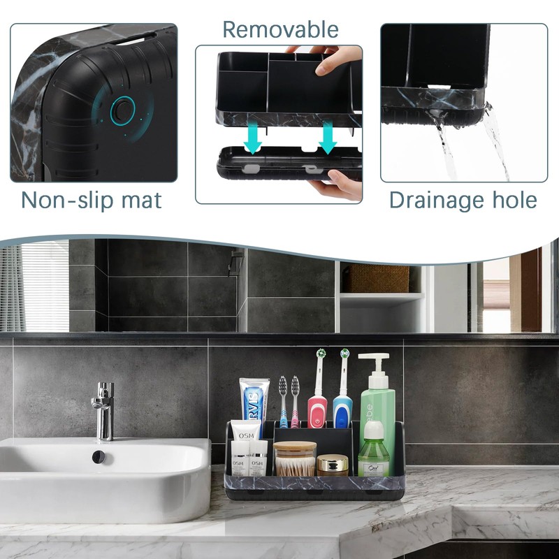 GFWARE Marble Black Toothbrush Holders for Bathrooms - Detachable 7