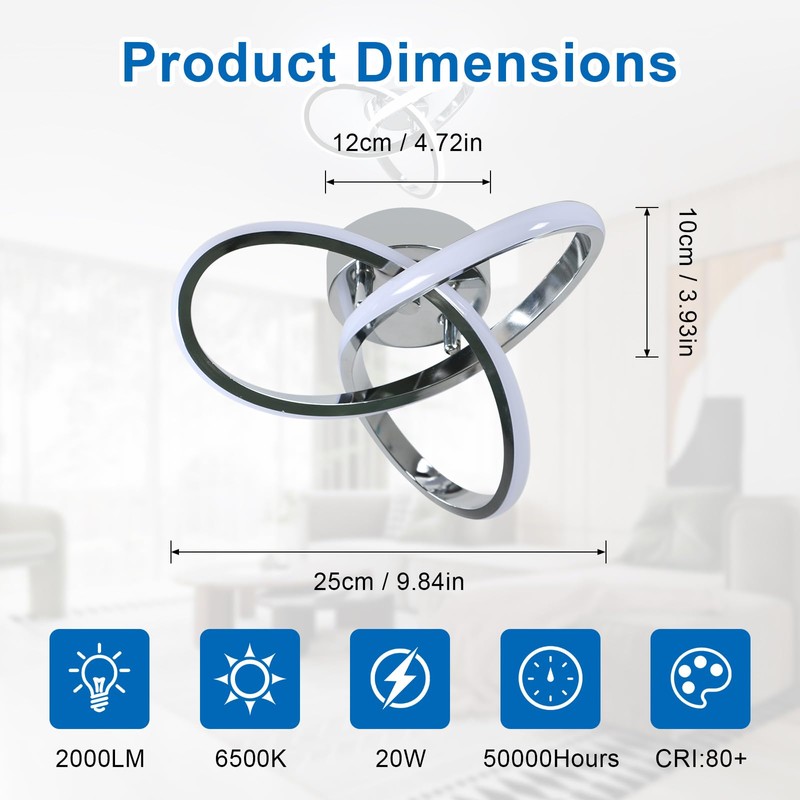 DELIPOP Ceiling Light Fixture, Modern LED Ceiling Light, 22W 6500K