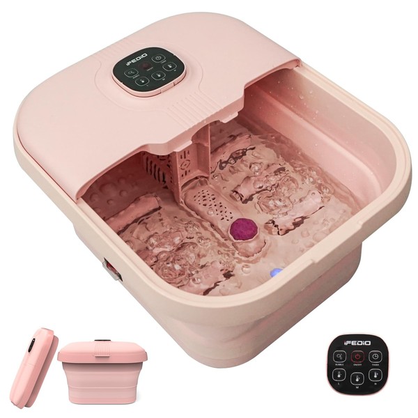 iFedio Collapsible Foot Spa with Heat and Remote Control and Jets,Pedicure Foot Spa with 6 Massage Rollers,Foot Soak Tub with Temperature Control,Timer,Bubbles and Vibration (Sakura)