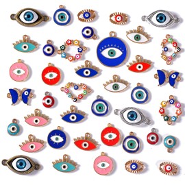 40PCs Bulk Enamel Evil Eye Charms for Jewelry Making, Colorful Metal Charms Pendant for Bracelet Necklace and Crafting (Evil Eye Blue & Red)