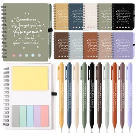 Chuangdi 20 Sets Christmas Employee Appreciation Thank You Gifts Inspirational Spiral Notebook Journal with Sticky Note Notepad Motivational Bamboo Pen Bulk for Team Teacher Coworker(Neutral)