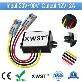 XWST 20-90V 24V36V48V60V72V80V to 12V Voltage Converter, DC DC Converter 2A 24W with Quick Connector Cable Connector, Converter for Golf Cart LED Light Truck