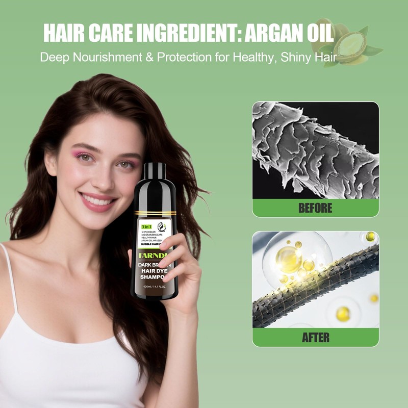 FARNDU Dark Brown Hair Dye Shampoo for Gray Hair Coverage