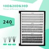 Bodermincer Lash Extension 240pcs D Curl 10D+20D+30D 10-16mm/12-18mm Mixed Cluster