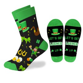 St Patricks Day Socks, Novelty Funny Green Four Leaf Clover Lucky Socks for St Patrick's Day Gifts