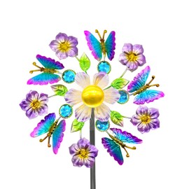 Solar Wind Spinners Outdoors for Yard and Garden - 40 Inch Metal Wind Sculpture, Outdoor Kinetic Windmill with Multi-Color Led Lights for Patio, Lawn & Garden Decoration (Butterfly)