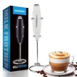 Handheld Milk Frother Wand for Barista-Quality Foam at Home - milk frother handheld, coffee frother, coffee bar accessories, mixer electric handheld, drink mixer. (White)