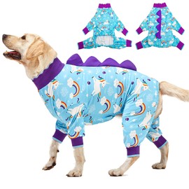 LovinPet Large Dog Pajamas: Anti Licking Dog Recovery Clothes, Kightweight Onesie, Starlight Rainbow/Wild Horse Prints Dog Clothing, UV Protection, Adorable pet PJ's/XL