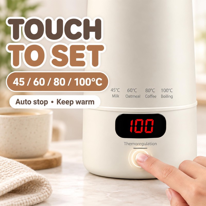 Portable Mini Travel Kettle 400ml with Keep Warm Function, Cream