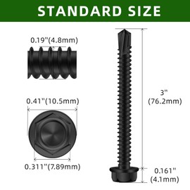 Mellewell #10 x 3 Hex Washer Head Self Drilling Screws, 410 Stainless Steel Self Tapping Sheet Metal Screws, Black Finish, 50 PCS
