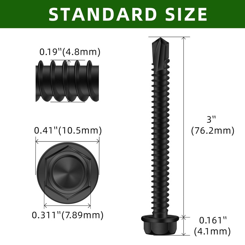 Mellewell #10 x 3 Hex Washer Head Self Drilling Screws,
