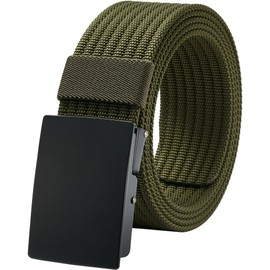 LionVII Men Nylon Web Belts - Metal Buckle, Fully Adjustable Belt Strap for Work, Easy Trim to Fit 27-46" Waist, Army Green, Free