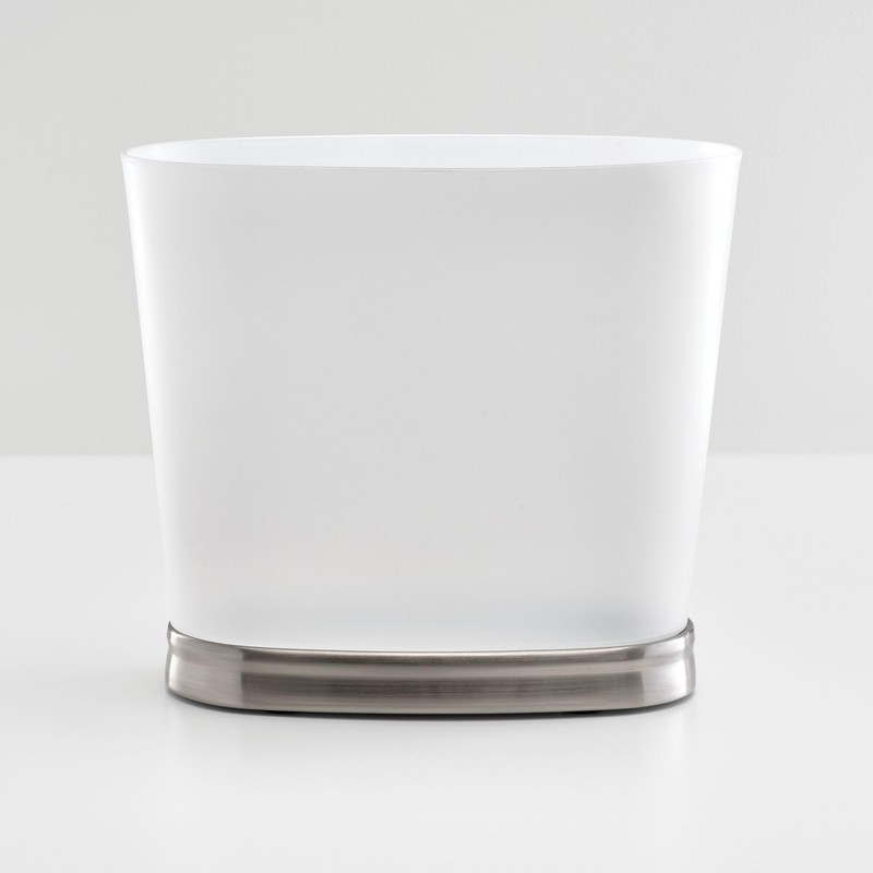 iDesign Small Bathroom Trash Can-Set of 2-Frost/Brushed Nickel Gina Oval