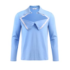 Deyeek Unisex Chemo Shirts for Port Access Men Recovery Breathable Long Sleeve Post Shoulder Surgery Shirts Blue