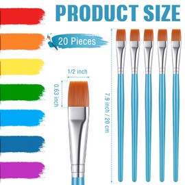 Zonon 20 Pcs Flat Acrylic Paint Brush Wide Paint Brushes Watercolor Quality Synthetic Artist Paint Small Brush Bulk Painting Brush for Detail Art Painting Oil(1/2 Inch,Blue)