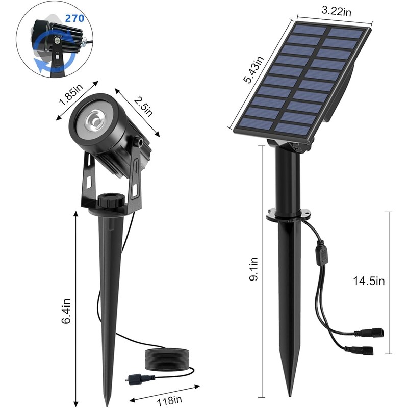 T-SUN Solar Spotlights, 2-in-1 Solar Landscape Spotlights with 9.8ft Cable,