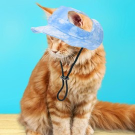 Generic Cat Bucket Hat - Dog Hat with Ear Holes, Adjustable Dog Visor, Wide Brim Pet Hats for Small Medium Dogs Cats