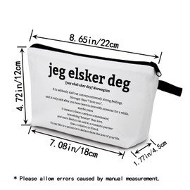 YULUENZE Inspirational Gifts Norwegian Jeg Elsker Deg Definition Makeup Bag Toiletry Pouch with Zipper Birthday Christmas Gift Norway Cosmetic Bag for Women Friends Sisters BFF