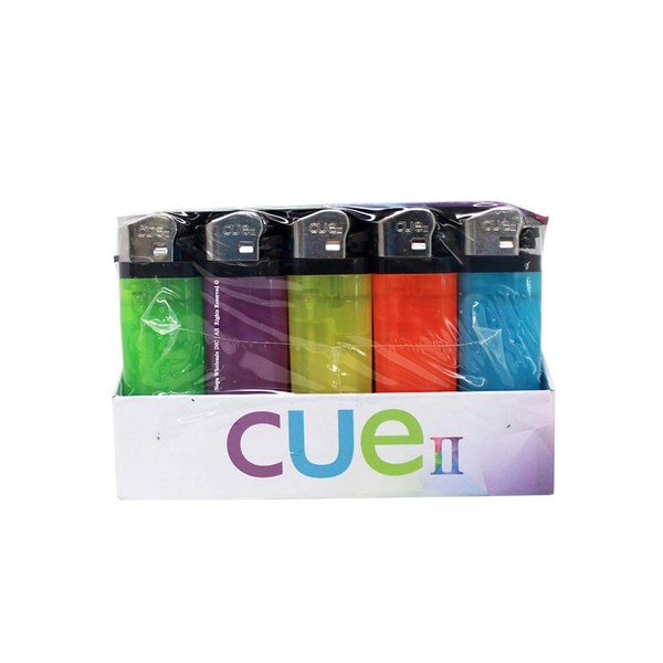 CUE II Classic Lighters, Assorted Colors, Regular Size, Long Lasting, 50-Count Tray