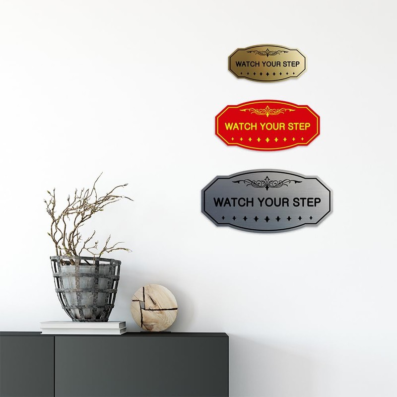Signs ByLITA Victorian Watch Your Step Sign (Walnut) - Medium