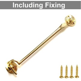 TERF® 200mm Heavy Duty Polished Brass Cabin Door Hook and Eye Lock 200mm (8 inch) Cabinet Latch including Fixing Screw For Door Gate Window Closet Shed Latch - Pack of 2
