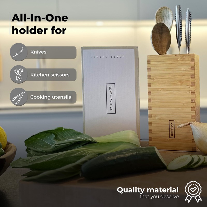 KAIZEN Bamboo Knife Block - Perfectly Sized Universal Knife Holder