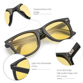 Myiaur Night Driving Glasses Anti Glare Yellow Lens for Safety Driving in Foggy/Rainy/Cloudy/Nighttime UVA UVB Protection (Black)