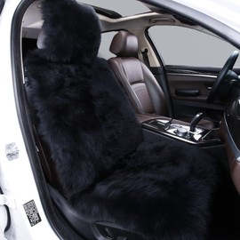 AOGELAN Fluffy Sheepskin Car Seat Cover, Fuzzy Long Wool Front Vehicle Cushion, Universal Fits Most Vehicle SUV Truck Minivan, Airbag Compatible (Dark Red)