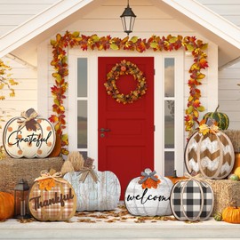 Set of 6 Farmhouse Outdoor Fall Decoration for Home Pumpkin Fall Porch Signs Decoration Standings Thankful Grateful Blessed Welcome Sign Thanksgiving Decor for Front Porch Garden Party Favor(Rustic)