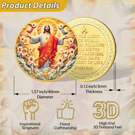 Tokenara Jesus Light of Life Christian Challenge Coin with John 8:12 Bible Verse, Divine Savior with Angels Religious Coin, Inspirational Christian Faith-Based Gift for Men Women