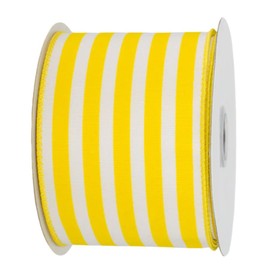 Meseey Striped Wired Edge Ribbon 2.5 Inch White Natural Color Stripe Craft Ribbon Farmhouse Fabric Ribbon for DIY Projects, Gift Wrapping, Wreaths, Christmas Decoration (Yellow)