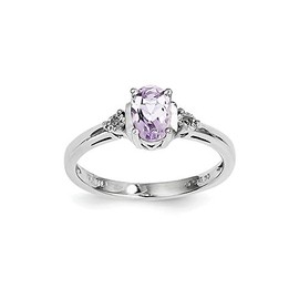 Sterling Silver Rhodium Diam. & Pink Quartz Ring