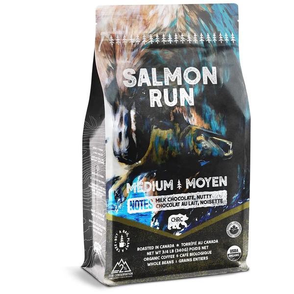 Canadian Heritage Roasting Company Coffee - Salmon Run - Medium Whole Bean Coffee - Our Smoothest Offering With Tasting Notes Of Milk Chocolate, A Perfect Breakfast Coffee - Perfect For French Press, Drip, Pourover, Aeropress - 340g