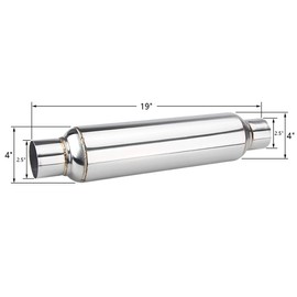 LCGP Universal Muffler 2.5" Inlet & Outlet 19'' Overall Length,Straight Through Design, Stainless Steel Resonator