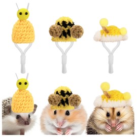 CAIRIAC Hamster Hat Mini Small Animals Hat Cute Hand Knitted Bee Tiny Hats for Pets Birds Snakes Lizards Guinea Pigs Parrots Christmas Party Clothes Costume Accessories Photo Props Gifts (3 Pack)