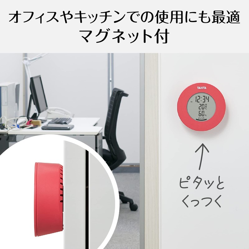 Tanita Thermometer/Hygrometer Clock Temperature Humidity Digital Tabletop Magnet White Pink