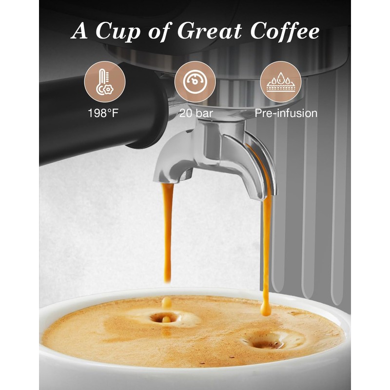 Espresso Machines 20 Bar with LED Touchscreen, Adjustable Temperature(185~203°F) Timing(25~60s),