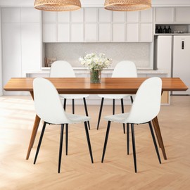 FurnitureR Dining Chairs Set of 4, Fabric Comfy Seat Armless Side Chairs with Metal Legs Mid Century for Home Kitchen Reception Room, Beige