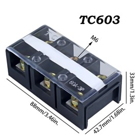 2 Pack DIANQI 60A 660V Terminal Block 3 Position Screw Terminal Strip Dual Row with Cover（TC603 2Pcs）