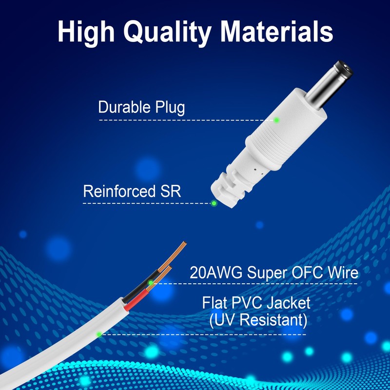 Flat 12V DC Power Extension Cable 40 FT, 5.5 mm