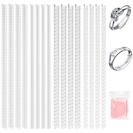 16 Pack Ring Sizer for Loose Rings - 4 Sizes, Invisible Clear Silicone, Non-Slip Ring Resizer and Tightener Guard. Adjustable Spiral Silicone Jewelry Fitter for Women and Men. Make Rings Smaller