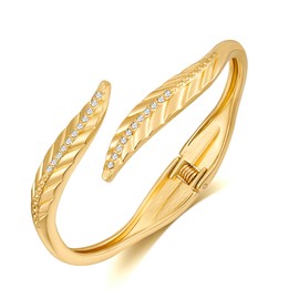 YUJIE Gold Leaf Hinge Bangle Sparkly Rhinestone Statement Bracelet Cuff Bracelets 14K Plated Women Fashion Jewelry
