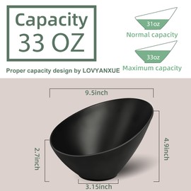 LOVYANXUE Bamboo Fiber Salad Bowls, 4 Packs Compostable 33 Ounce Elegant Black Angled Bowls for Salad, Pasta, Soup, Prep, Ideal for Home and Restaurant (Black, 9.5Inch)