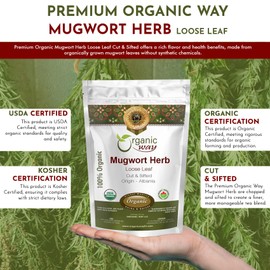 Organic Way Mugwort Herb Tea Cut & Sifted (Artemisia Vulgaris) Herbal Tea | Kosher & USDA Certified | Vegan, Non-GMO & Gluten Free | Raw from Albania (2 Ounce (Pack of 1))