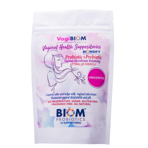 Biom Vaginal Probiotic Suppository: Natural Vaginal pH and Odor Control Regimen; Balance and Nourishes Vaginal Lactobacillus Flora ; No Parabens, Fragrance-Free (15)