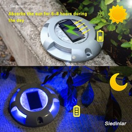 SIEDiNLAR Solar Deck Lights Driveway Dock Light LED Solar Powered Outdoor Waterproof Road Markers for Garden Step Sidewalk Stair Ground Pathway Yard 4 Pack (Blue) | SIEDiNLAR