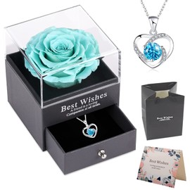 OIOYLEY Eternal Rose Gift Box with Splitter Necklace, Preserved Rose, Rose Gifts for Women for Valentine's Day, Mother's Day, Anniversary, Birthday for Mother, Sister, Wife (Tiffany Blue)