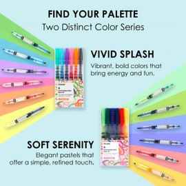 Grabie Dual Tip Notetaking Pens (3.5mm Chisel + 0.5mm Needle), Dual Tip Highlighter Markers for Journaling, Colored Pens for Note Taking and Adult Coloring Books (2 value pack)